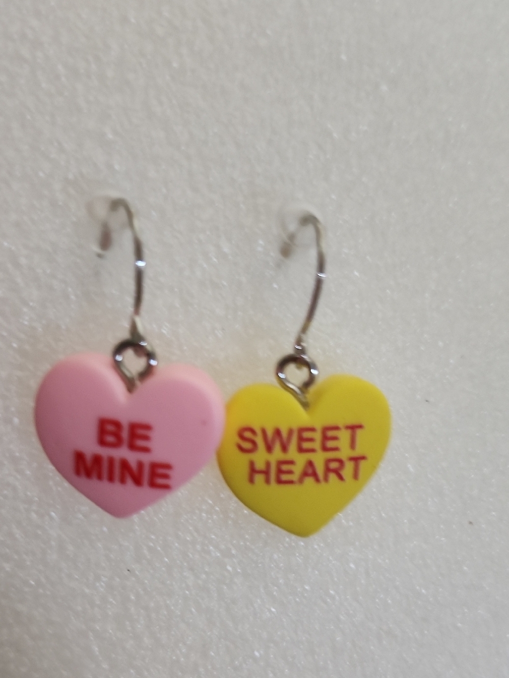 Hand Crafted Pink & Yellow Heart Message Drop Earrings